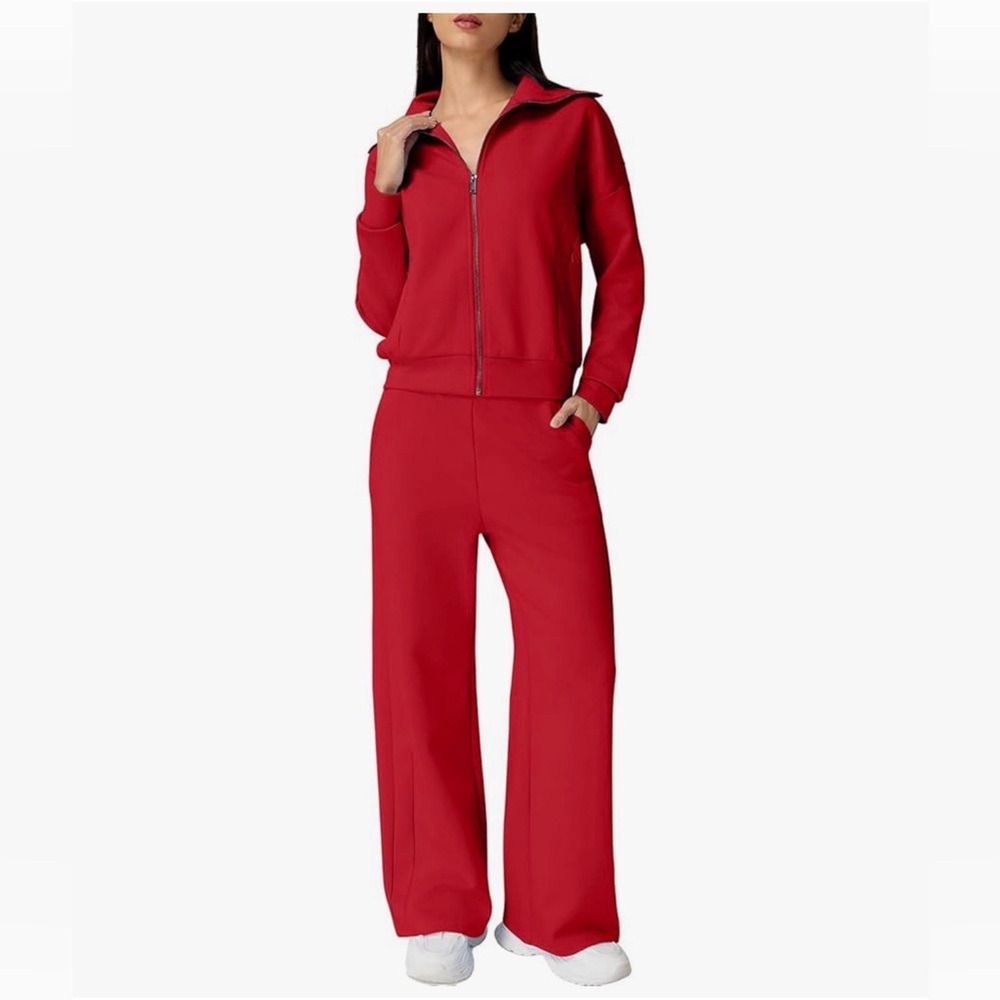 Amazon Red Women's Pantsuit Jumpsuit Zip Front